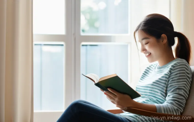 감정 인식을 위한 명상과 자기 성찰 - **Prompt:** A young adult, wearing comfortable and modest casual clothing, sits peacefully on a cozy...