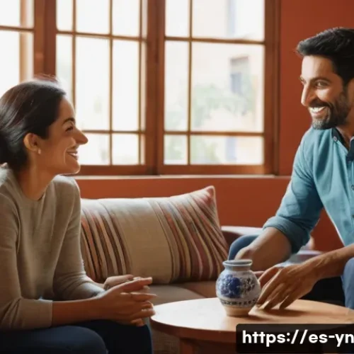 감정 인식 대화에서의 실용적인 피드백 - A warm, intimate scene of two Spanish-speaking adults engaged in a heartfelt conversation in a cozy,...